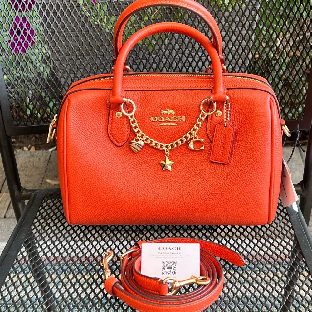 Coach Rowan in Mango with Charms Chain NWT
